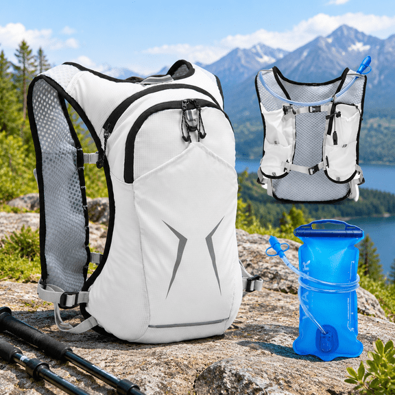 White Lightweight Hydration Pack Running Vest with 1.5L Water Bag