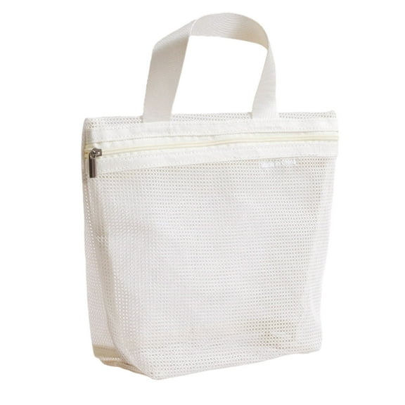 White Lightweight Mesh Beach Bag Water Resistant Foldable Design Multiple Compartments Zipper Closure For Pool Travel Gym Gear Durable Nylon Tote #SVxVm