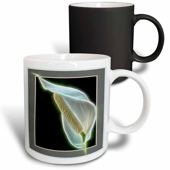 3drose, White Lilly Petal in a Translucent Black Frame Fractal Enchanced, 11oz Magic Transforming Mug