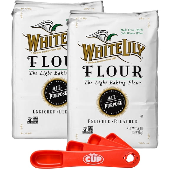 White Lily All Purpose Flour 5 lb Bag (Pack of 2) By The Cup Swivel Spoons