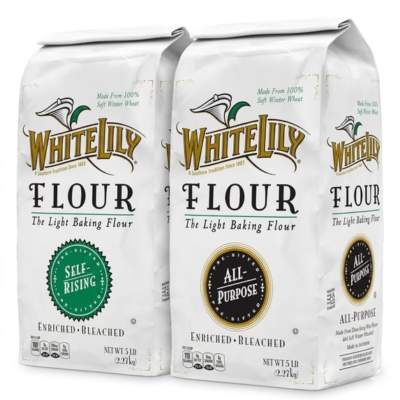 White Lily Baking Flour , 5 lb & All Purpose Flour & 5 lb Self Rising Flour Bundle for Biscuits, Cakes, Bread & Everyday Baking 10LB NET Weight