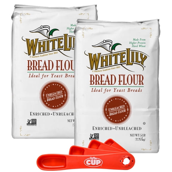 White Lily Bread Flour 5 lb Bag (Pack of 2) By The Cup Swivel Spoons