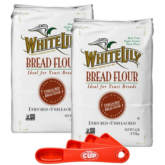 White Lily Bread Flour 5 lb Bag (Pack of 2) By The Cup Swivel Spoons