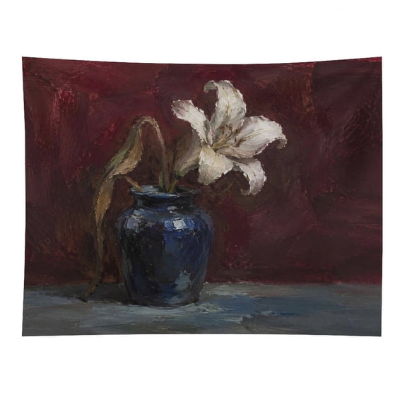 White Lily Dark Blue Vase Wall Tapestry Decorative, Aesthetic Fabric Wall Hanging Art for Bedroom Living Room Dorm, Durable & Lightweight Wall Decor with Hanging Kit 30"×40"