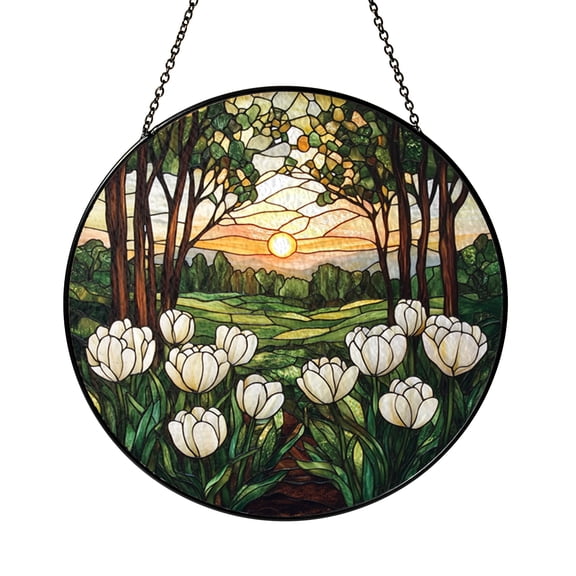 White Lily Floral Stained Glass Style Window Panel – Sunrise Design