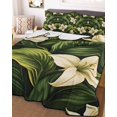 thumbnail image 1 of White Lily Flower Full Size Down Alternative Comforter, Lightweight Comforter Quilt Bedding Set with Pillow Shams Tropical Bloom Floral Green Leaf All Seasons Bed Comforter Duvet Insert 78"x90", 1 of 7