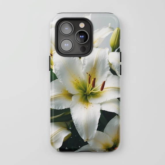 White Lily Flowers For All iPhone Series Protective Phone Case Nature Floral Print White Green Yellow