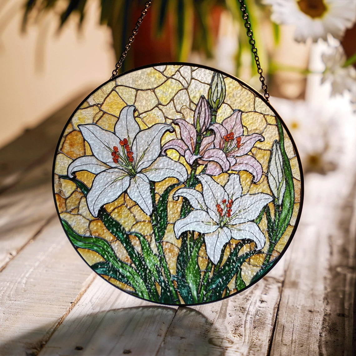 White Lily Glass Suncatcher, Window Decor, Floral Art, for Her, 3.5 in ...