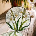 thumbnail image 1 of White Lily Glass Suncatcher v7, Round Floral Window Art, Mother's Day Nature, 3.5 in, 1 of 3
