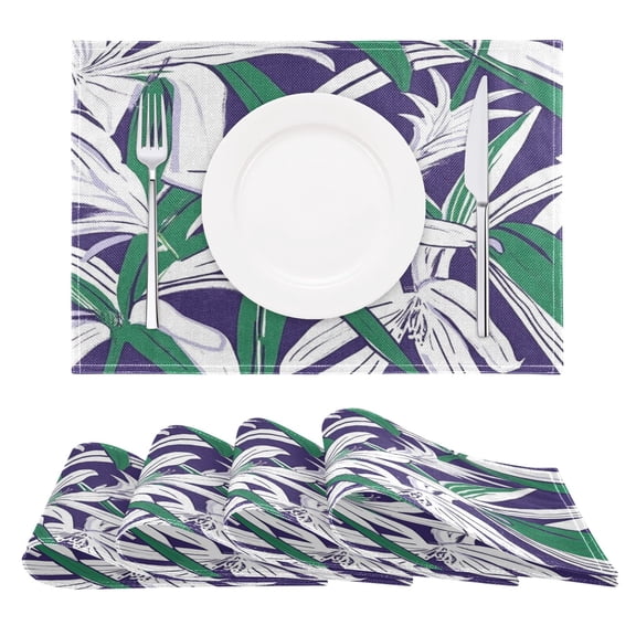 White Lily Pattern Reversible Placemat Non Slip Coffee Mat 18x12 Inch for Dining, Kitchen, Coffee