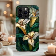White Lily Stained Glass Case - Luxury Botanical Flower Mosaic Compatible with iPhone 17, 16, 15, 14 Pro Max MagSafe Cover