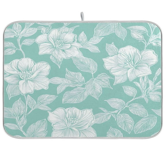 White Line Art Floral Dish Drying Mat Kitchen Mats Microfiber Counter Absorbent Dish Pad Drainer Rack