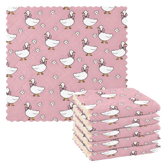 White Line Duck Kitchen Cloth Dish Towels for Drying Washing Absorbent Dish Rags Reusable soft kitchen dishcloth set 6 Pack