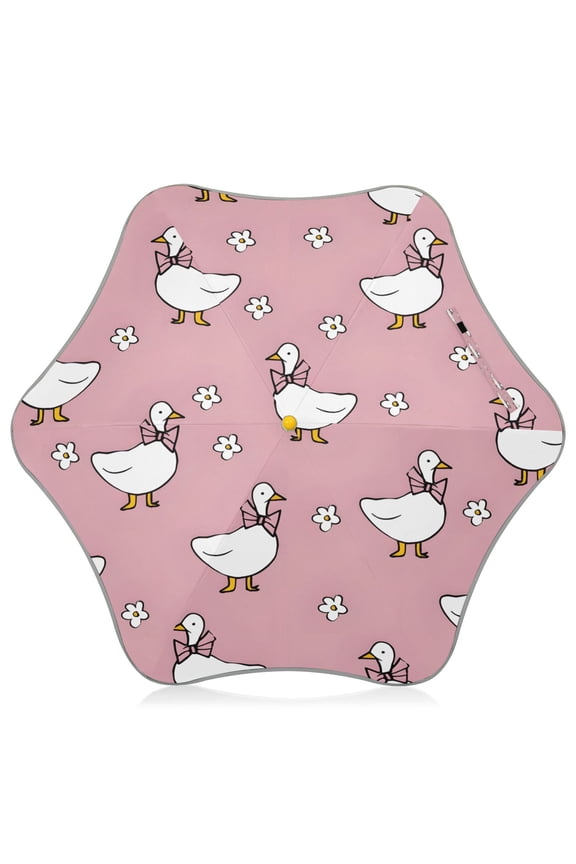 White Line Duck Pattern Kids Umbrella Rain Umbrella Clear Grip Handle Folding Umbrellas UV50+ 35in