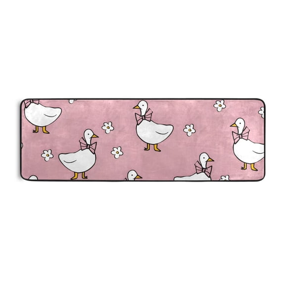 White Line Duck Pattern Runner Rug 24x72 Inch Cushioned Non Slip Soft Absorbent Floor Mat