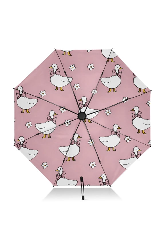 White Line Duck Pattern Umbrella Folding Sun Umbrella Travel Auto Open Close Large UV50+ 40in
