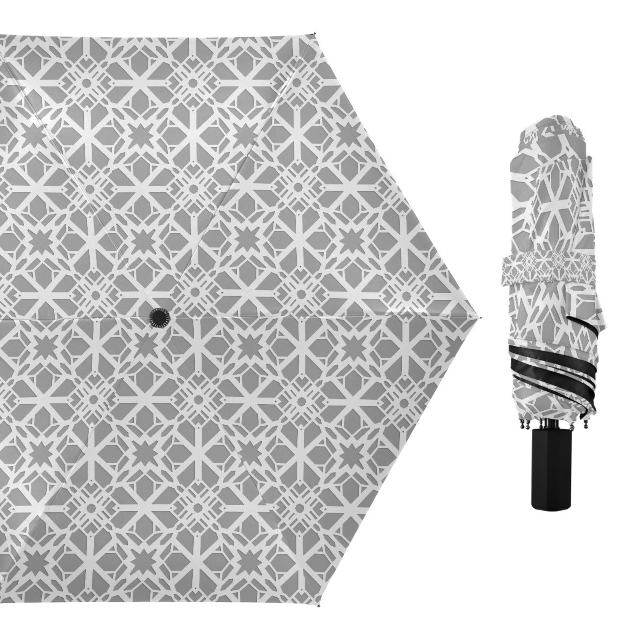White Line Geometric Compact Sun Umbrella Windproof Travel Umbrellas for Rain Strong Portable UV Protection