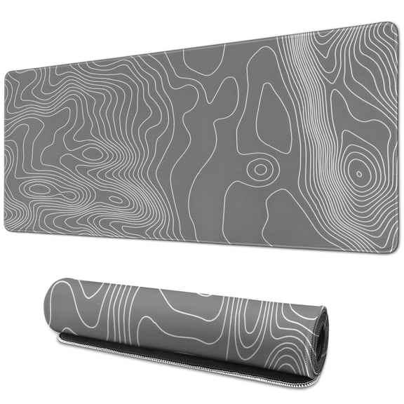 White Line Gray Bottom Mountain Terrain Map pad Mousewaterproofwashable Line Series for Office Home Work GamingmousematRubber Base Mousepad with Stitched Edges 31.5x11.8inches