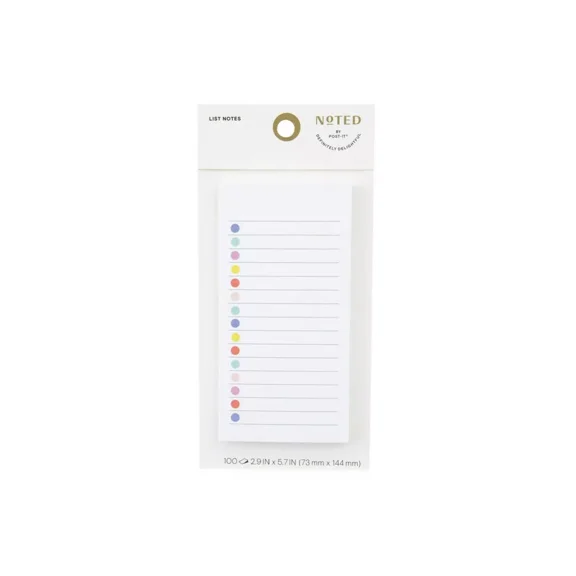 White Lined Notes with Colored Dots, Sticky Notes: 100 Sheets, 2.9x5.7", To-Do & Grocery List