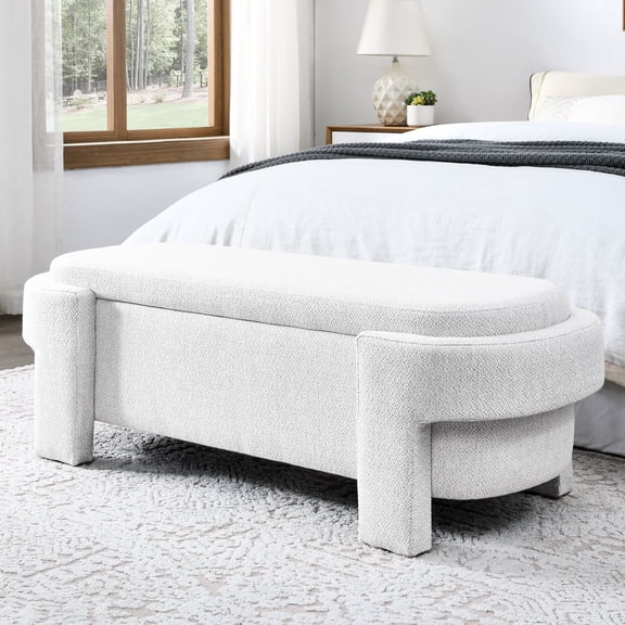 White Linen Bench | Multiple Functional Spaces like Shoe Bench or Window Seat | Sturdy Structure with Contemporary Style