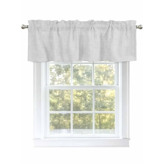 White Linen Bottom Curtain Valances for Windows, Vintage Farmhouse Window Valances, Window Treatment Rod Pocket Valance Curtains for Living Room/Kitchen/Bedroom/Bathroom, 54x18inch