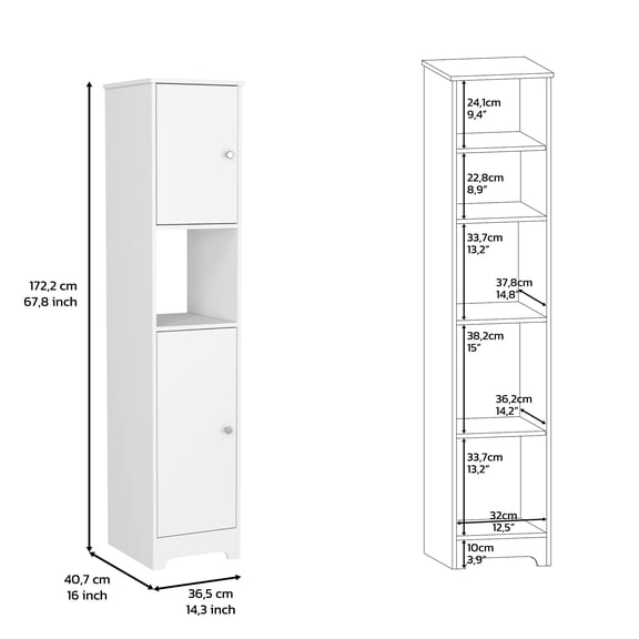 White Linen Cabinet With Four Shelves And Versatile Use Compact Form