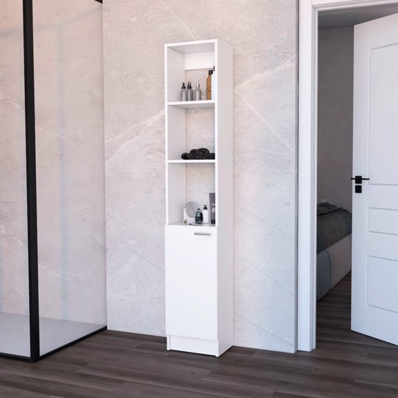 White Linen Cabinet with Hidden Compartments - Keep Bathroom Essentials Neat