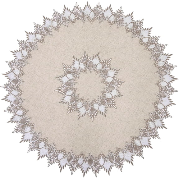 White Linen Doily 11 inches Round Neutral Earth Tones Beige Lace Coffee Table Topper Dresser Scarf Place Mats