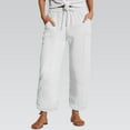 thumbnail image 1 of White Linen Pants Women Summer Lightweight Pants with Pockets Casual Pants Elastic and Comfortable Fabric Pants Sports and Leisure Beach Pants for Women, 1 of 5
