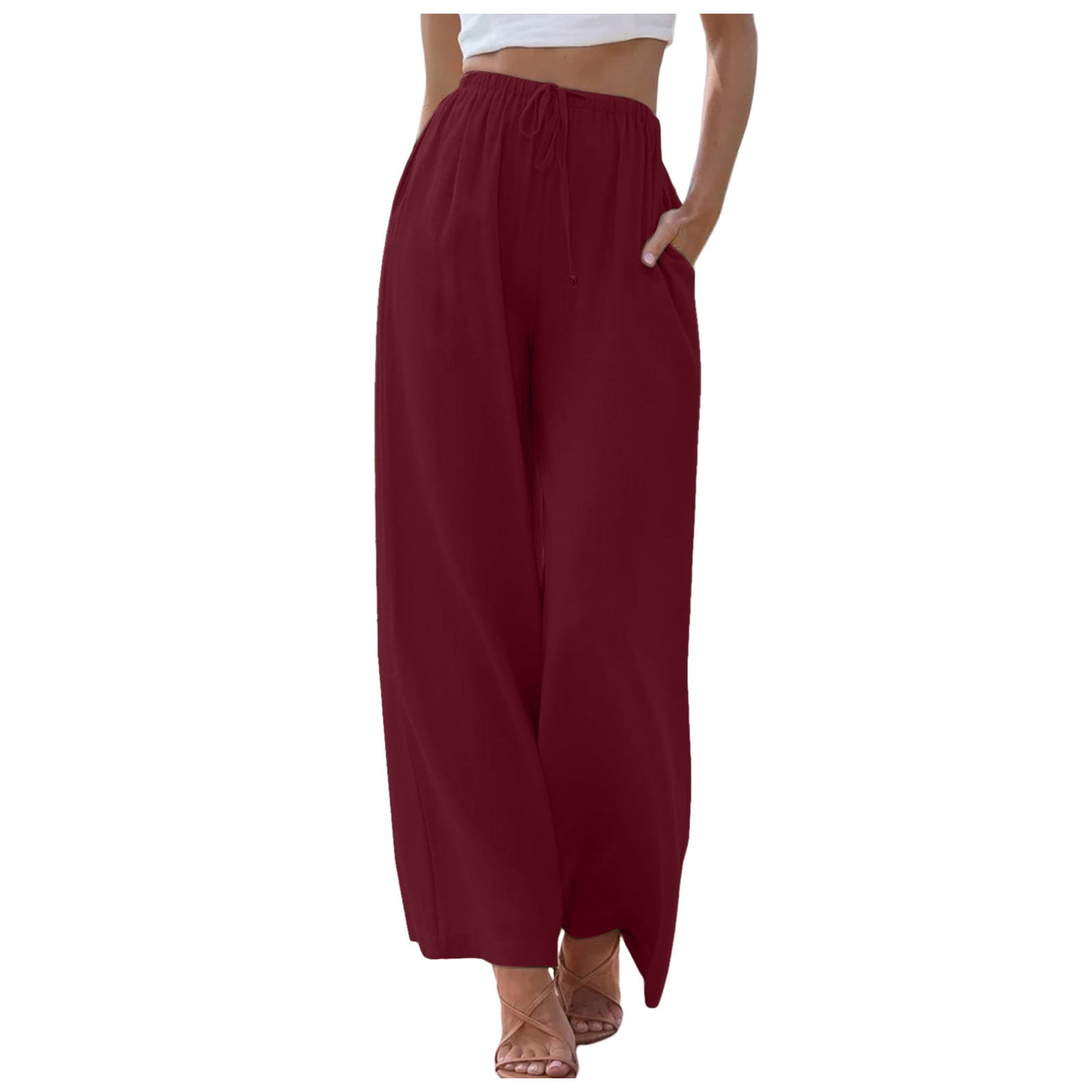 White Linen Pants Women Tall 2024 Summer with Pockets Palazzo Cotton Linen Palazzo Pants for