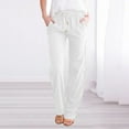 thumbnail image 1 of White Linen Pants Women and Straight Solid Elastic Pants Long Drawstring Women Waist Cotton Casual Pants Trousers Leggings, 1 of 5