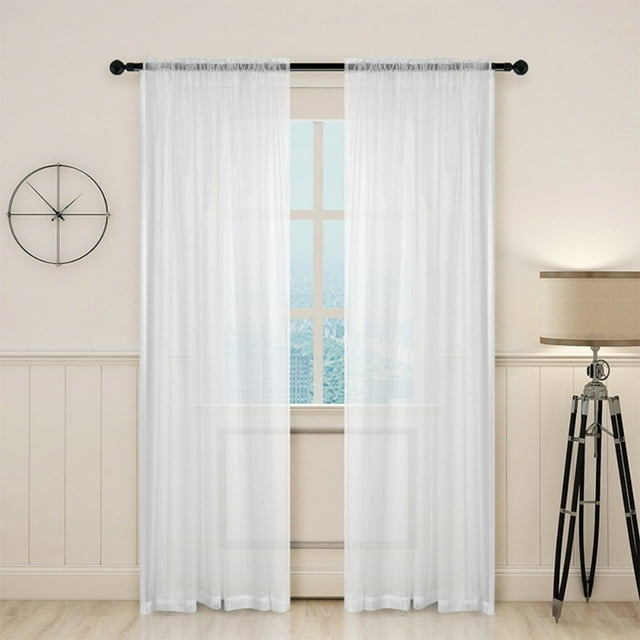 White Linen Textured Semi Sheer Curtains 78.7 Inches Long for Living ...