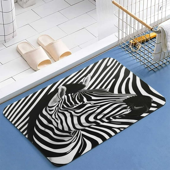 White Lines Zebra Pattern Diatomite Bath Mats Bathroom Absorbent Anti Slip Floor Mat Foot Carpet Quick Dry Shower Toilet Rug Doormat Washable