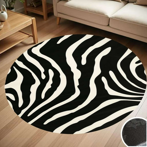 White Lines Zebra Pattern Round Carpet Living Room Bedroom Home Decoration Coffee Table Mat Lounge Rug Chair Mats