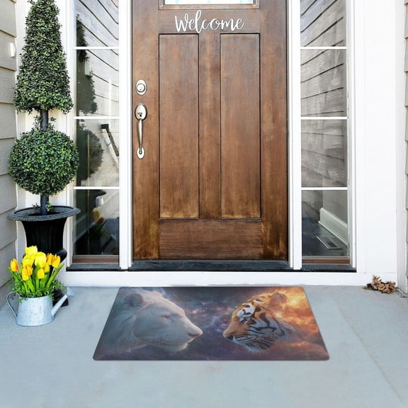 White Lion Animal in Universe Doormats Welcome Mats Gate Pads Entryway Outdoor 32" x 20"