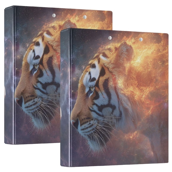 White Lion Animal in Universe Round Ring Binder 3 Rings 1.5" Capacity File Storage for A4 Size 2 Pack