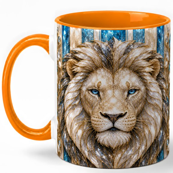 White Lion Coffee Mug, Jeweled Wildlife Mug, Ceramic 11 oz