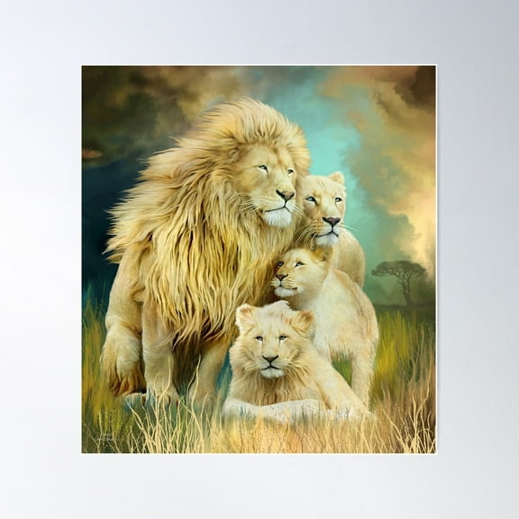 White Lion Family - Unity Poster Wall Art, Modern Wall Decor For Living Room Bedroom, 8x12 UNFRAMED