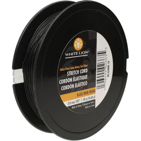 White Lion Stretch Cord – Very Strong, Consistency in Cord, Keeps Form, Perfect for Beading and Jewelry Making – Black Color – .8mm Diameter – 50 Meter (164 Foot) Spool