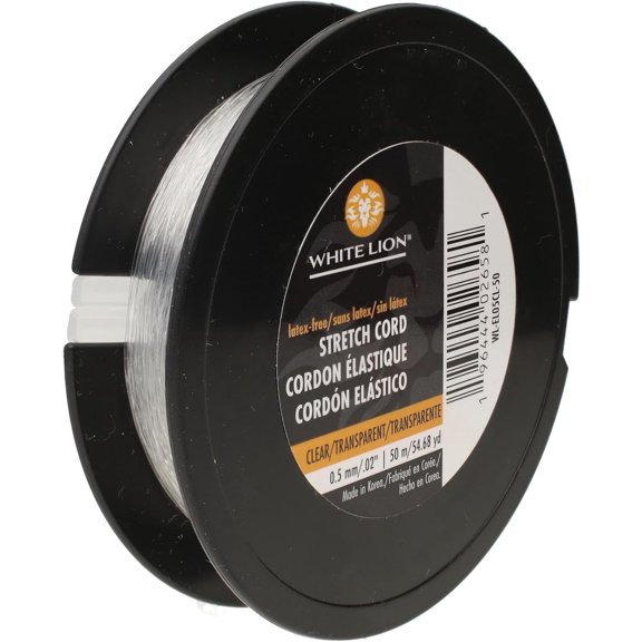 White Lion Stretch Cord – Very Strong, Consistency in Cord, Keeps Form, Perfect for Beading and Jewelry Making – Clear Color – .5mm Diameter – 50 Meter (164 Foot) Spool