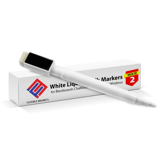 White Liquid Chalk Markers for Blackboards Chalkboard Signs, Glass, Windows - Marker With Eraser & Magnet on back. Chalkboard Markers - 2 Pack