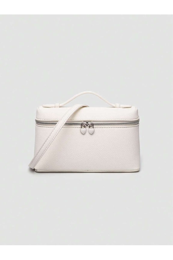 White Litchi Texture PU Square Crossbody Bag With Top Handle And Heart