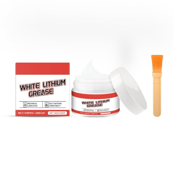 White Lithium Grease Lubricant With Brush For Hinges Bearings Gears Garage Doors Automotive Industrial Use Multi-Purpose High Temperature Resistance Plastic Container White Lithium Grease