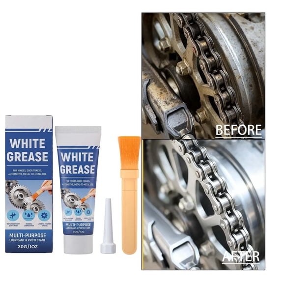 White Lithium Grease Lubricant, Heavy-Duty Multi-Purpose Grease with Brush, Water Resistant Grease for Hinges, Gears and Chains