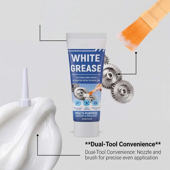 White Lithium Grease Lubricant, Heavy-Duty Multi-Purpose Grease with Brush, Water Resistant Grease for Hinges, Gears and Chains