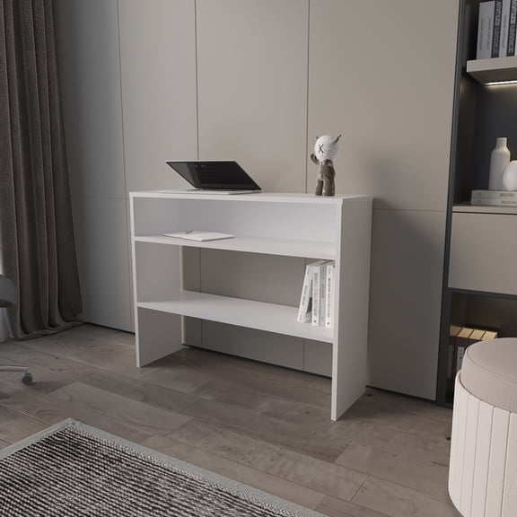 White Living Room Console Table - Shelves For Organizing Items, Space Smaller Spaces Essentials, Compact Areas
