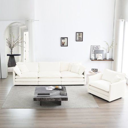 White Living Room Sectional Sofa Set with High-Quality Sponge / Provide Relaxation After a Long Day