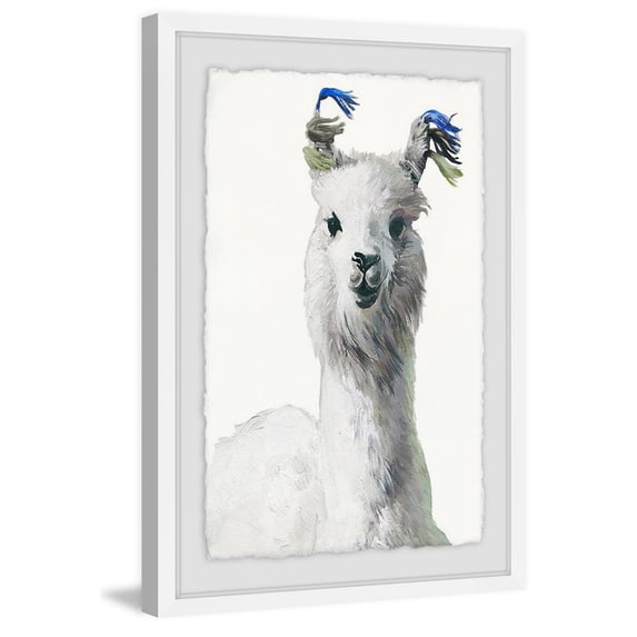 white llama framed painting print