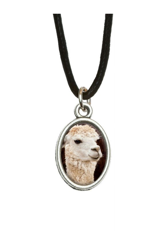 White Llama Oval Charm Pendant