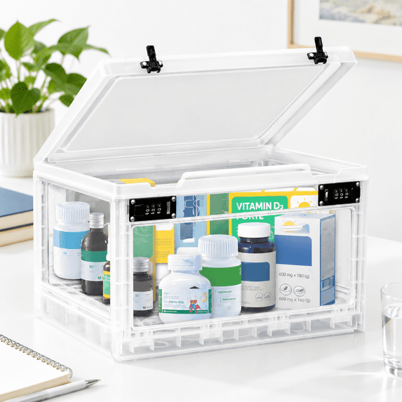 White Lockable Storage Box with Dual 3-Digit Combination Locks, 24L ...